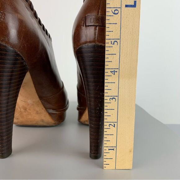 UGG Women Size 8 Jamison Brown Leather 5” Platform Heels-All Leather w/Sheep Fur - Picture 7 of 10